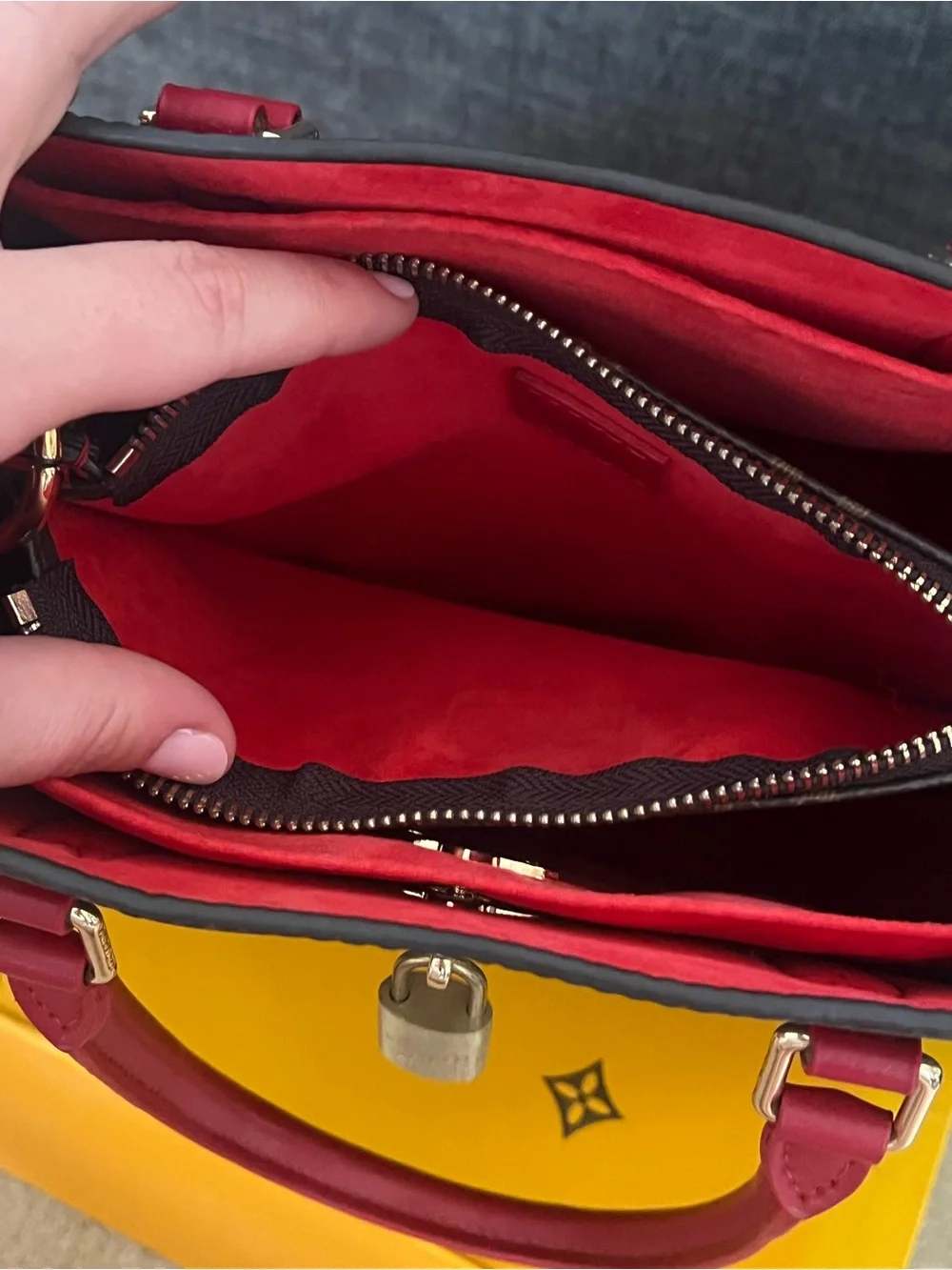 Louis Vuitton Monogram Satchel with Red Handles and Gold Lock - Picture 6 of 8